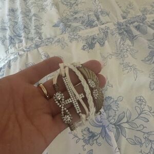 White and Silver Cross Bracelet Set